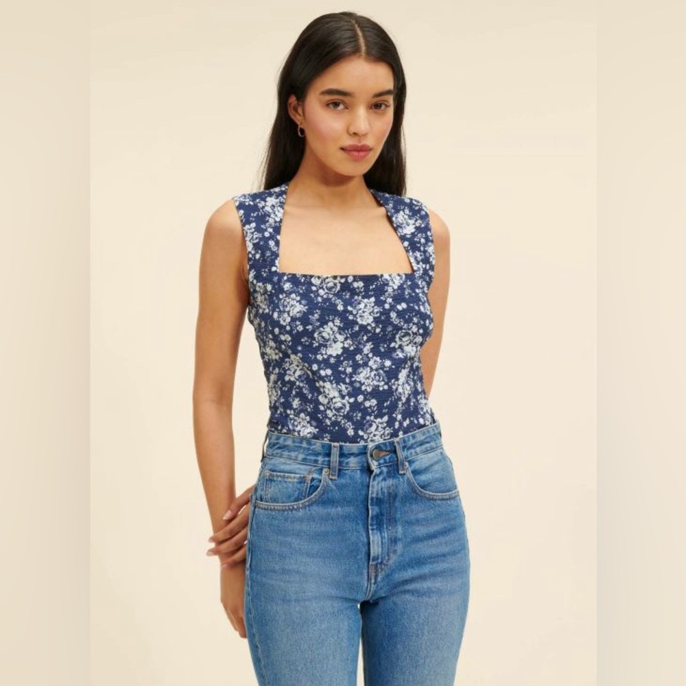 Rouje Ilonka Cotton Floral top - Navy Size 34/XS